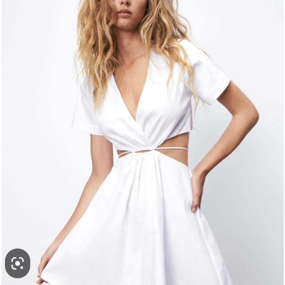 Zara White Midi Dress with Cutout Detail